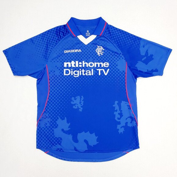 GLASGOW RANGERS Mens Vintage Blue Football Shirt Jersey M 2002 2003 Diadora NTL - Picture 1 of 13
